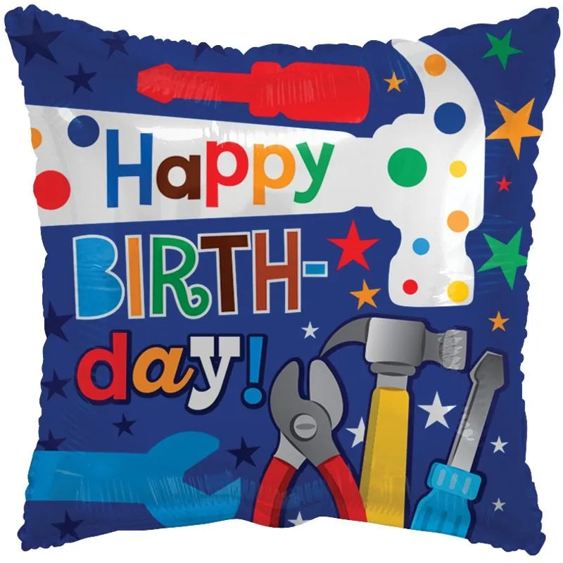 18"/ 46cm HAPPY BIRTHDAY TOOLS SQUARE FOIL BALLOON