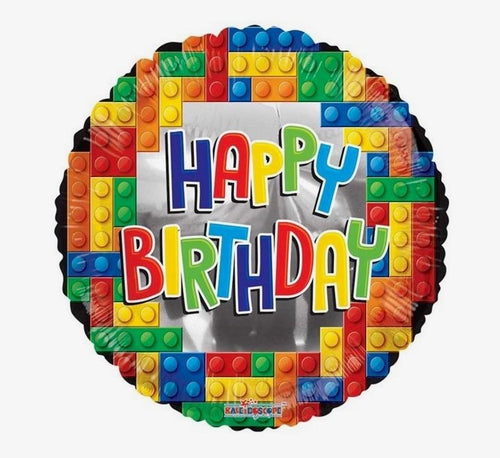 18"/ 46cm HAPPY BIRTHDAY LEGO ROUND FOIL BALLOON