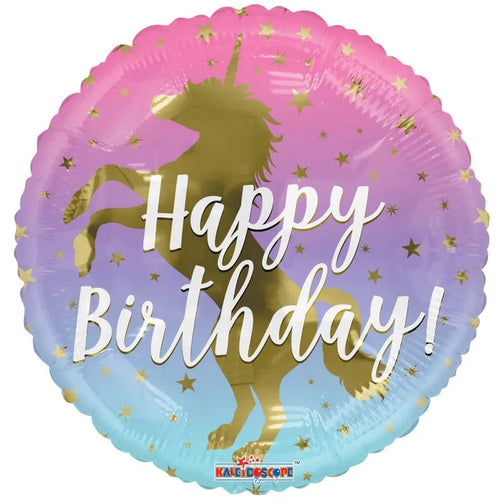 18"/ 46cm GOLD UNICORN BIRTHDAY ROUND FOIL BALLOON