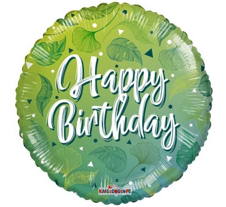 18"/ 46cm HAPPY BIRTHDAY GREEN MOITFS ROUND FOIL BALLOON