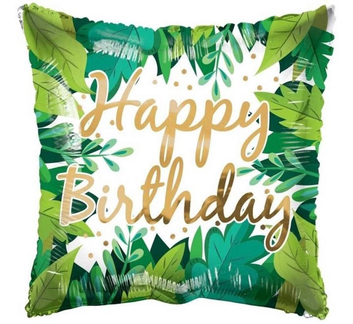 18"/ 46cm HAPPY BIRTHDAY FOLIAGE  SQUARE FOIL BALLOON