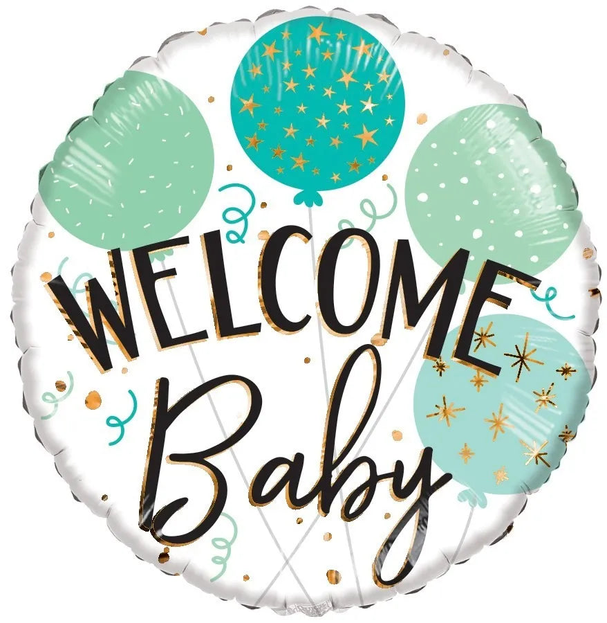 18"/ 46cm WELCOME BABY GREEN BALLOONS ROUND FOIL BALLOON