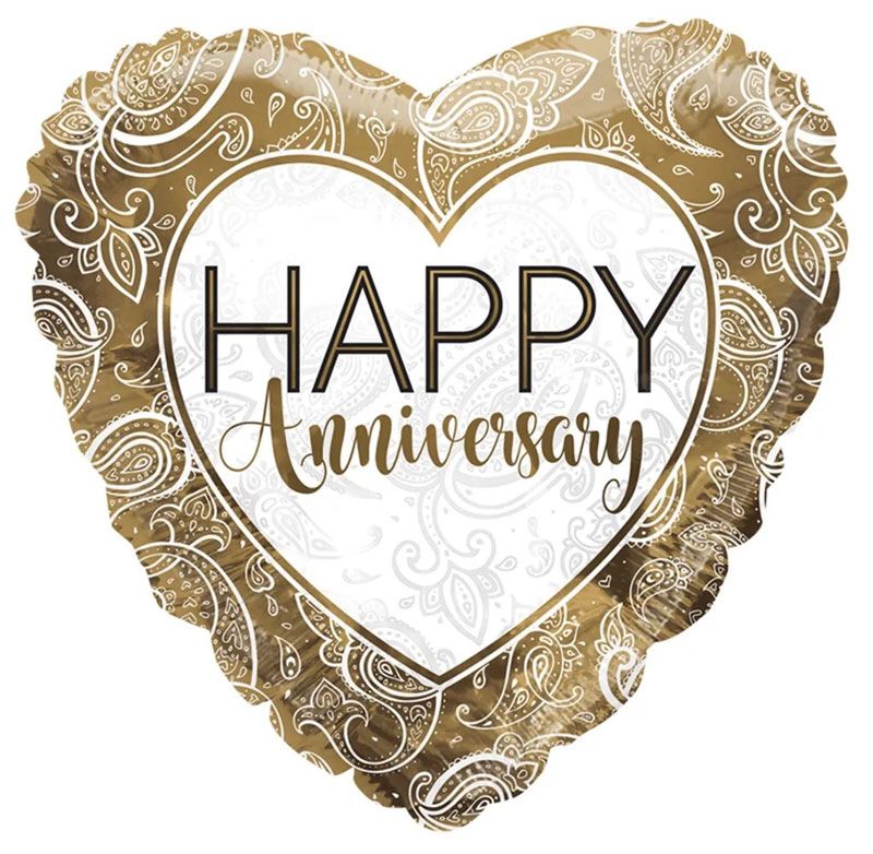 18"/ 46cm ANNIVERSARY GOLD ORNAMENTS HEART SHAPE FOIL BALLOON