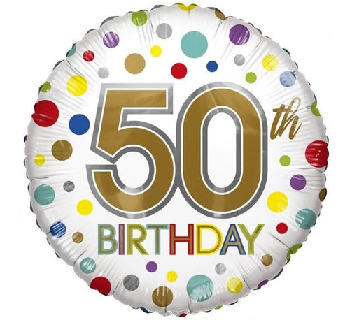 18"/ 46cm 50TH BIRTHDAY COLOUFUL CONFETTI ROUND FOIL BALLOON