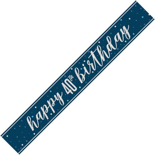 9ft / 2.7m GLITZ BLUE 40TH BIRTHDAY BANNER
