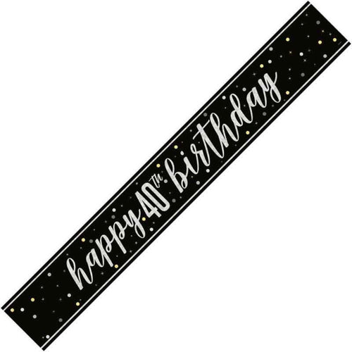 9ft / 2.7m GLITZ BLACK 40TH BIRTHDAY BANNER