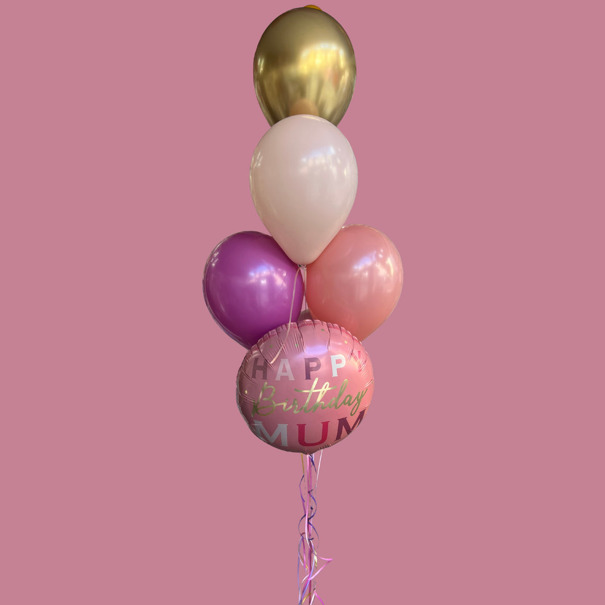18" Printed Foil, and Purple Orchid, Rosewood, White Sand & Gold Chrome Latex - Floor Cluster of 5
