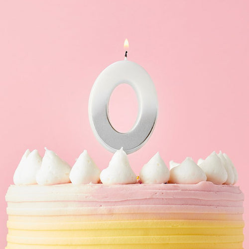 2.4"/ 6.2cm SILVER OMBRE NUMBER '0' CANDLE