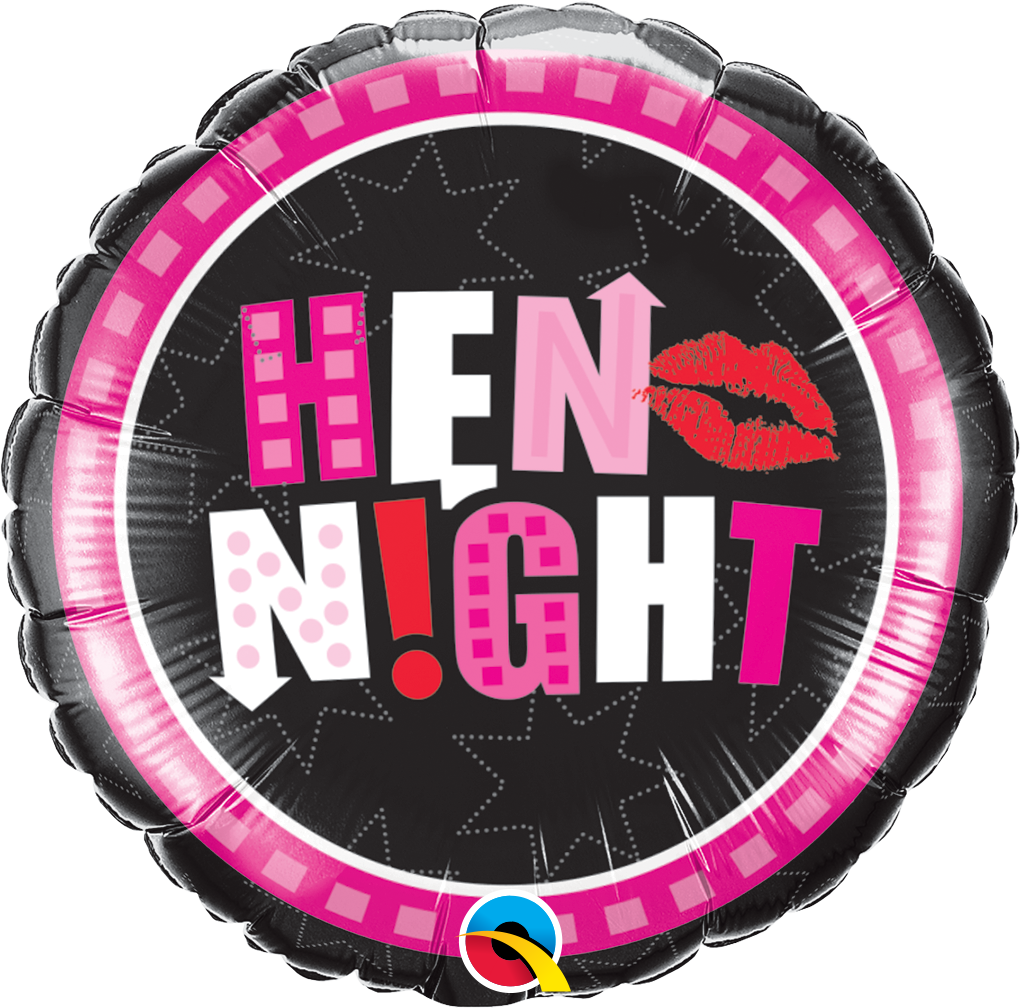 18"/ 46cm BLACK & PINK HEN NIGHT ROUND FOIL BALLOON