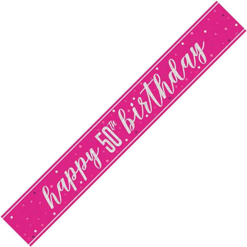 9ft / 2.7m GLITZ PINK 50TH BIRTHDAY BANNER