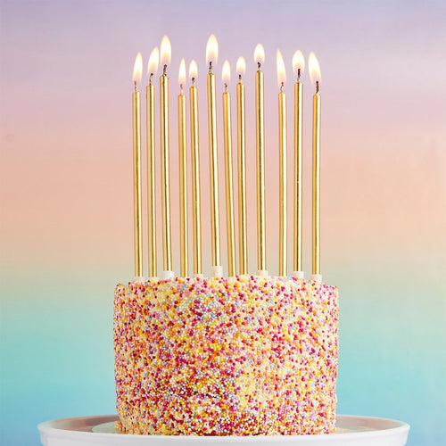 6"/ 15cm GOLD TALL SKINNY WAX CANDLES (12 PACK)