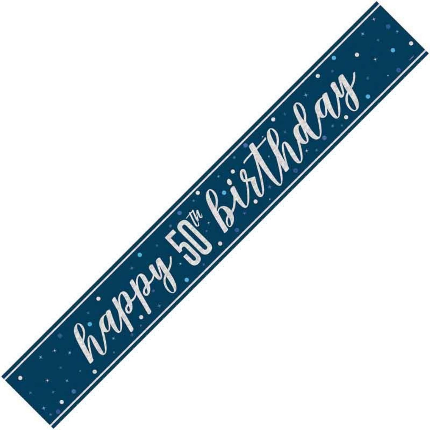 9ft / 2.7m GLITZ BLUE 50TH BIRTHDAY BANNER