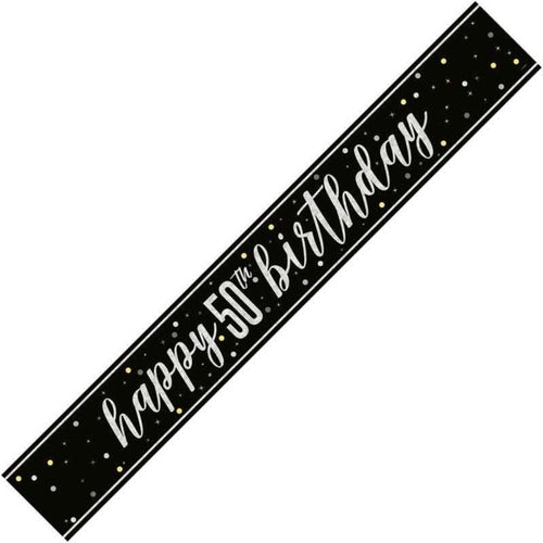 9ft / 2.7m GLITZ BLACK 50TH BIRTHDAY BANNER