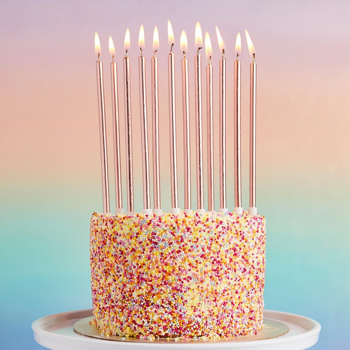 6"/ 15cm ROSE GOLD TALL SKINNY WAX CANDLES (12 PACK)