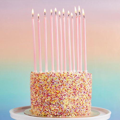 6"/ 15cm PINK TALL SKINNY WAX CANDLES (12 PACK)