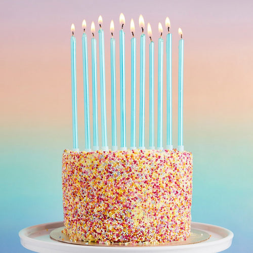 6"/ 15cm BLUE TALL SKINNY WAX CANDLES (12 PACK)