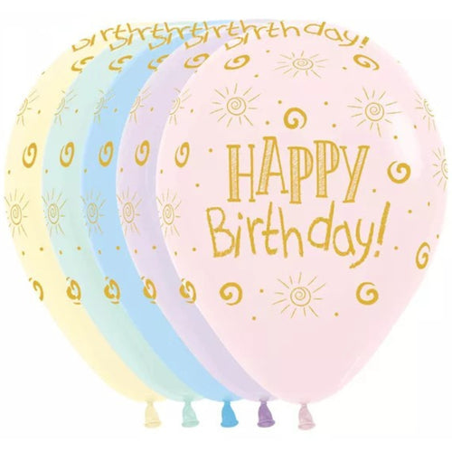 12"/ 46cm HAPPY BIRTHDAY SUNSHINE PASTEL MATTE LATEX BALLOON (ASSORTED COLOURS)