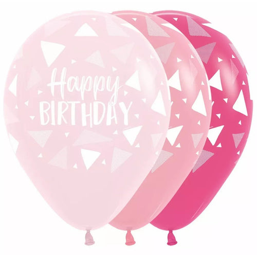 12"/ 30cm PINK BIRTHDAY TRIANGLES LATEX BALLOON (LIGHT PINK / PINK / FUCHSIA PINK)