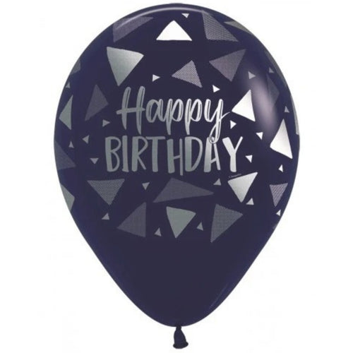 12"/ 30cm NAVY BIRTHDAY TRIANGLES LATEX BALLOON