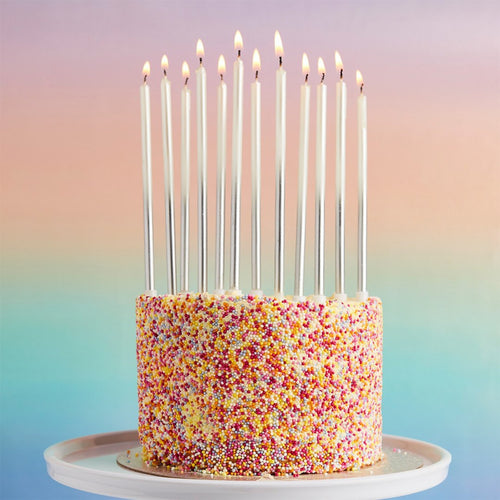 6"/ 15cm SILVER OMBRE TALL SKINNY WAX CANDLES (12 PACK)