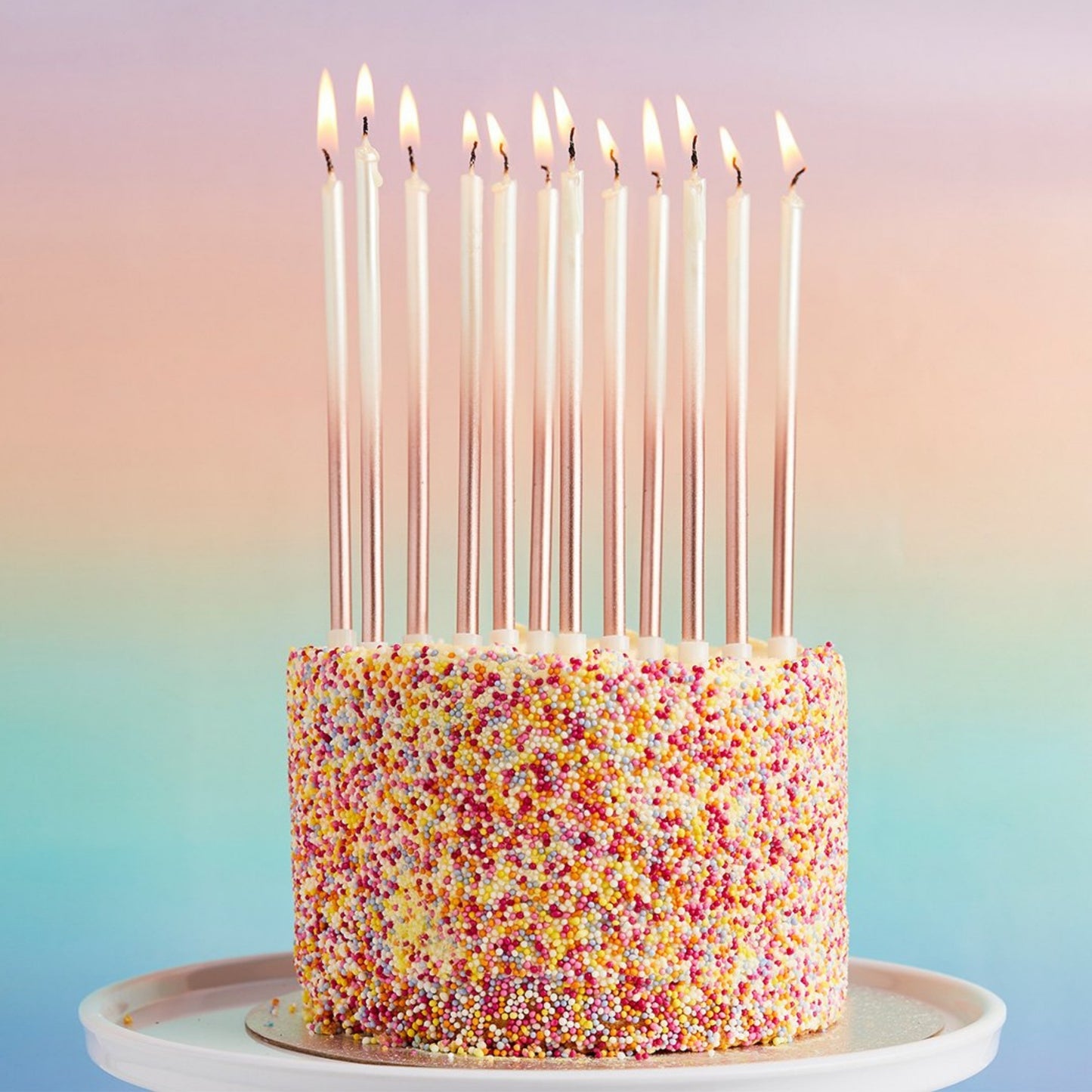 6"/ 15cm ROSE GOLD OMBRE TALL SKINNY WAX CANDLES (12 PACK)