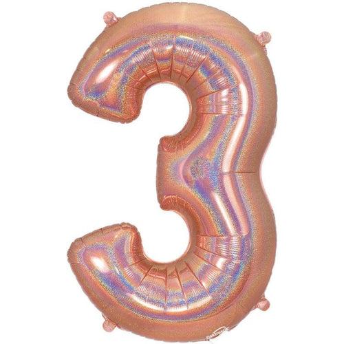 HOLOGRAPHIC ROSE GOLD '3' (34"/ 86cm)