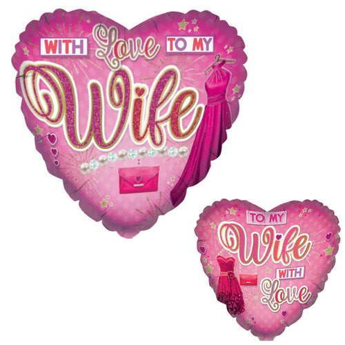 18"/ 46cm HAPPY BIRTHDAY WIFE DOUBLE-SIDED HEART FOIL BALLOON