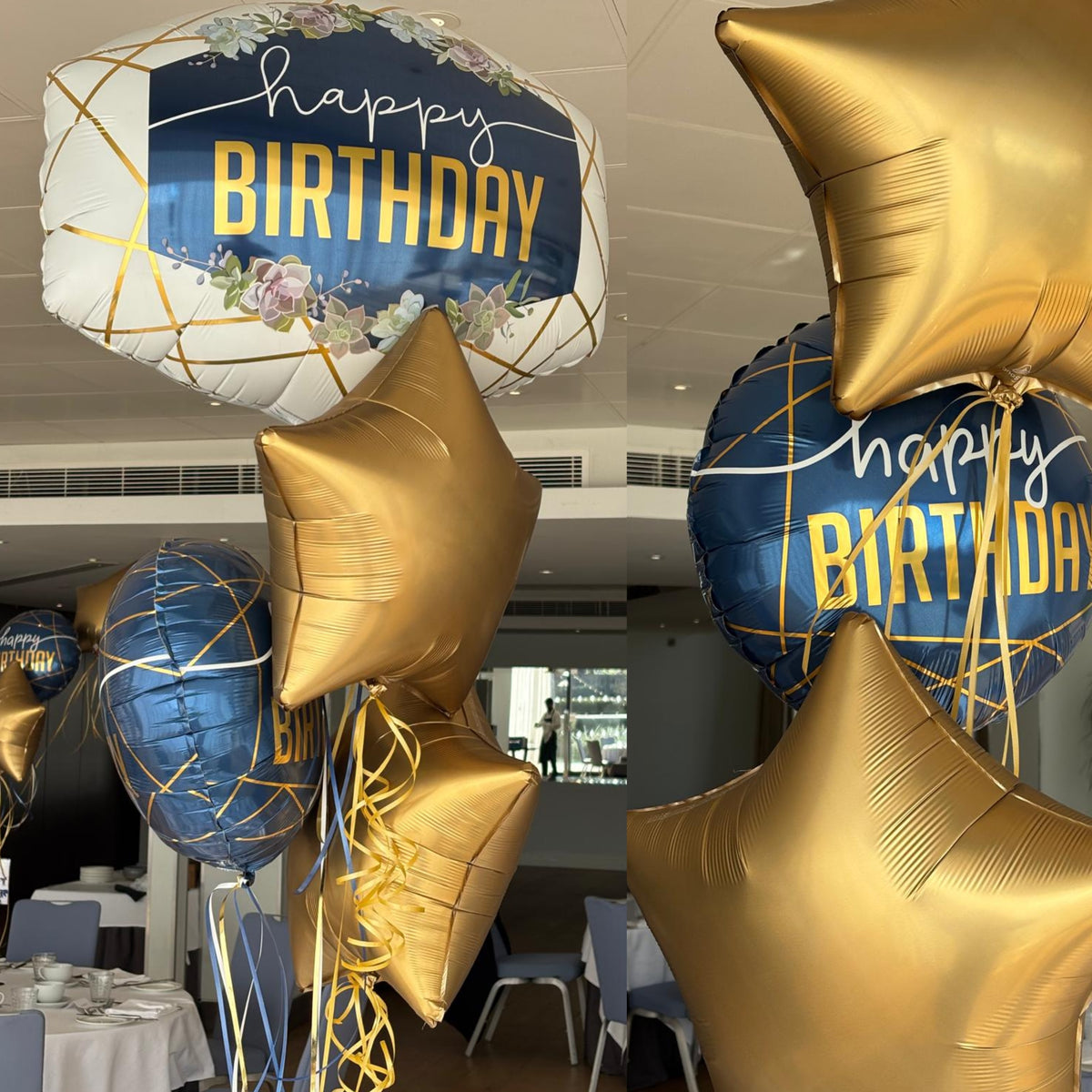 Happy Birthday Supershape, Happy Birthday 18" Foil, Gold Sateen Foil Stars - Clusters of 4