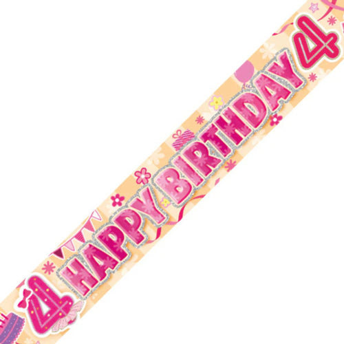 9ft / 2.7m GIRLS 4TH BIRTHDAY BANNER