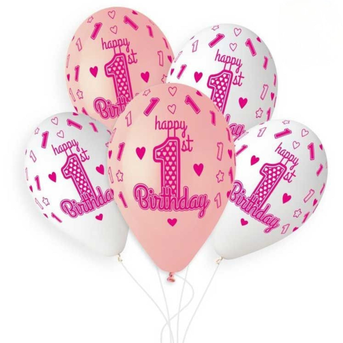 12"/ 30cm 1ST BIRTHDAY GIRL LATEX BALLOONS (6 PACK)