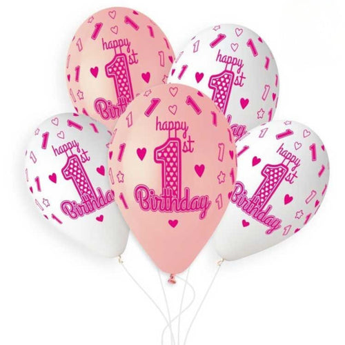 12"/ 30cm 1ST BIRTHDAY GIRL LATEX BALLOONS (6 PACK)