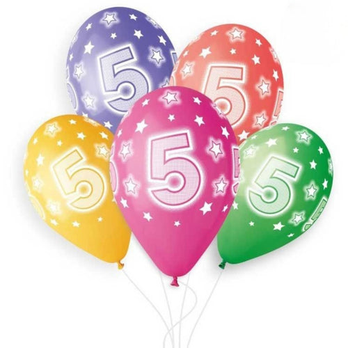12"/ 30cm COSMIC STARS AGE 5 LATEX BALLOONS (6 PACK)