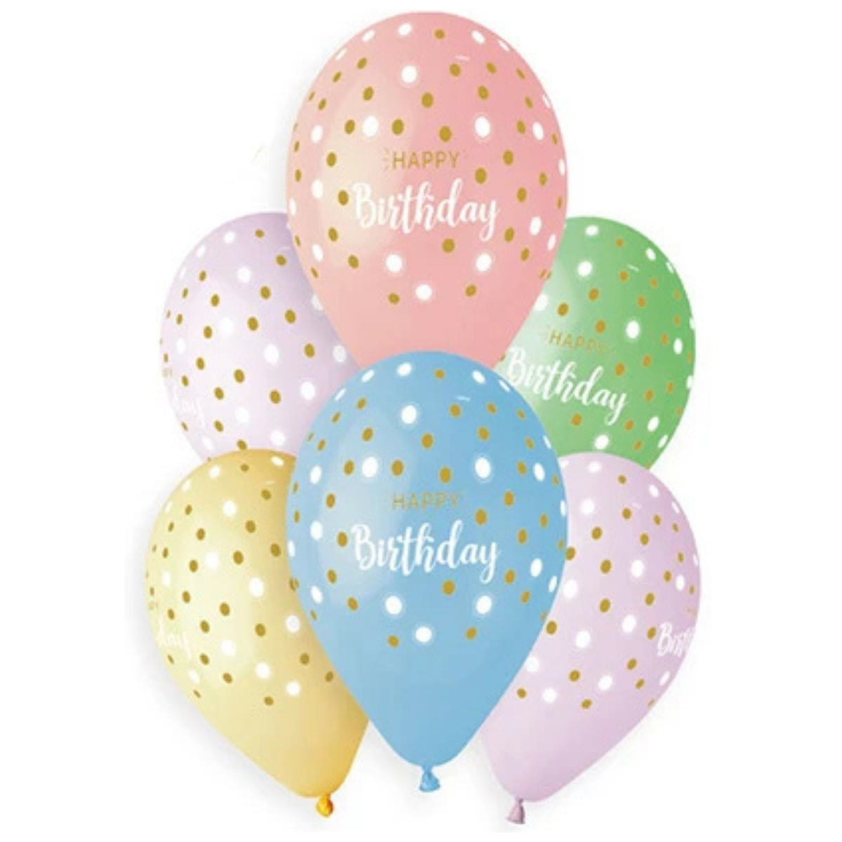 13"/ 33cm HAPPY BIRTHDAY GOLDEN DOTS LATEX BALLOONS (6 PACK)