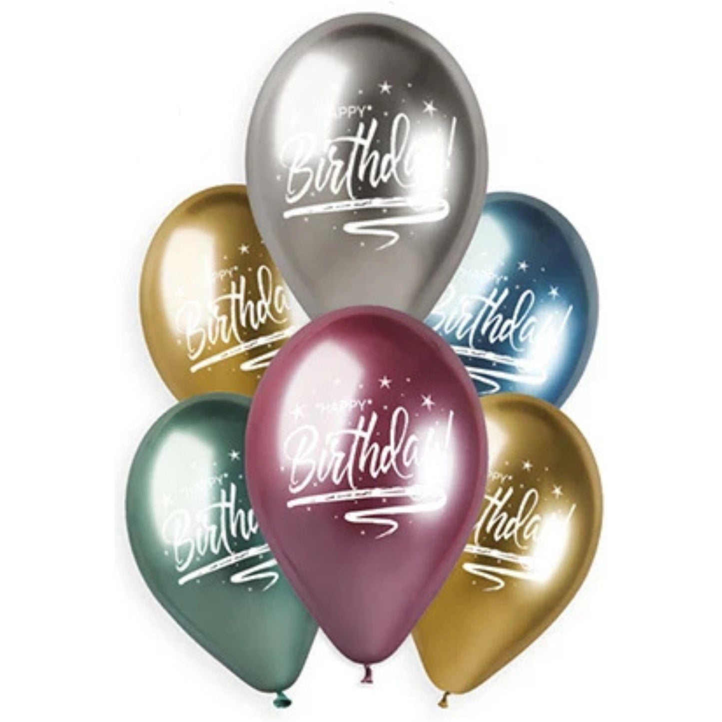 13"/ 33cm HAPPY BIRTHDAY SHINY LATEX BALLOONS (6 PACK)