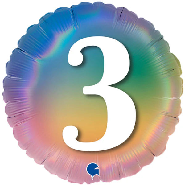 18"/ 46cm COLOURFUL RAINBOW AGE 3 ROUND FOIL BALLOON