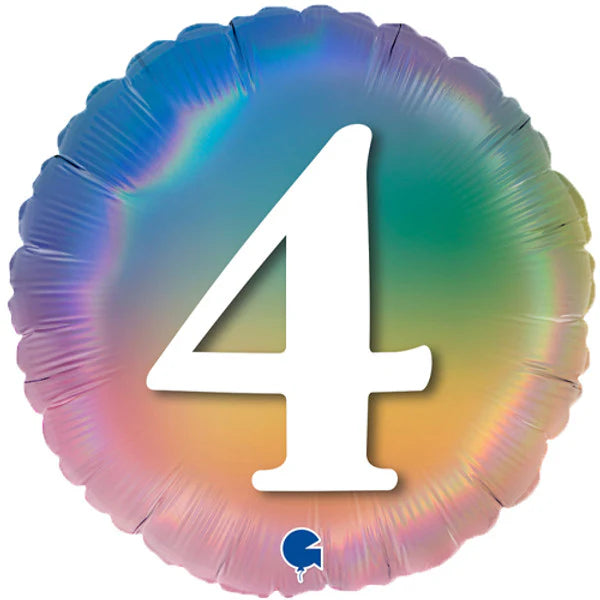 18"/ 46cm COLOURFUL RAINBOW AGE 4 ROUND FOIL BALLOON