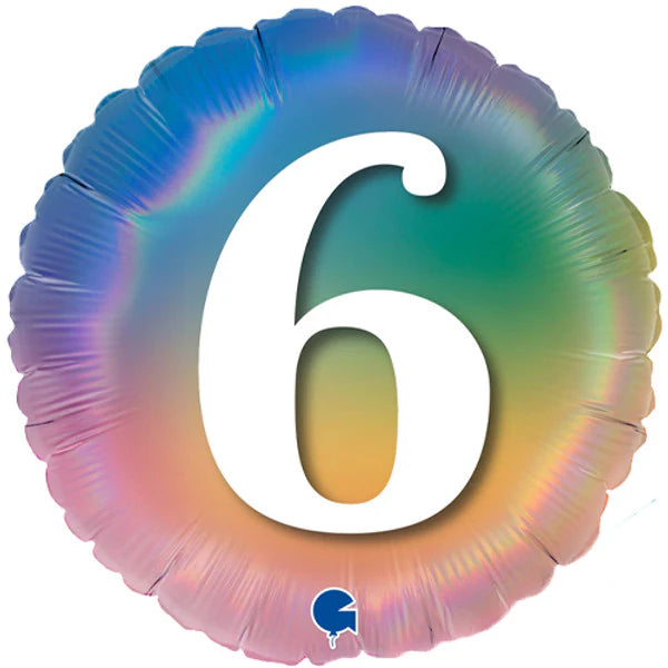 18"/ 46cm COLOURFUL RAINBOW AGE 6 ROUND FOIL BALLOON