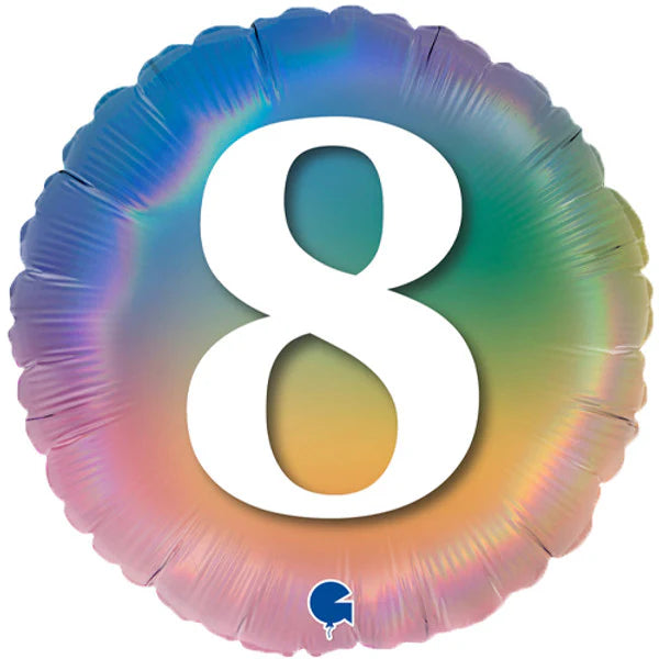 18"/ 46cm COLOURFUL RAINBOW AGE 8 ROUND FOIL BALLOON