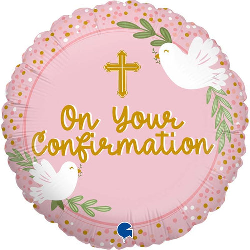 18"/ 46cm PINK ON YOUR CONFIRMATION ROUND FOIL BALLOON