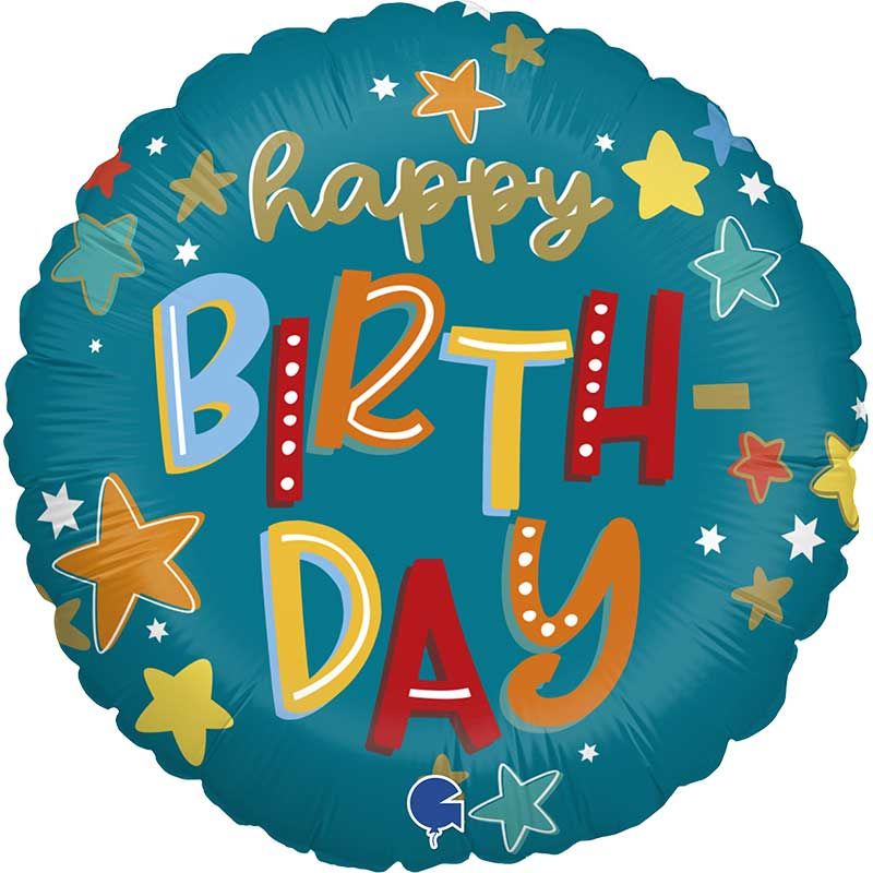 18"/ 46cm STARS BIRTHDAY ROUND FOIL BALLOON
