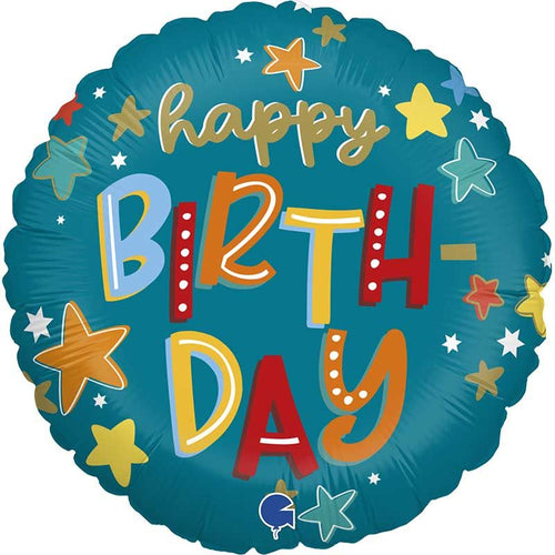 18"/ 46cm STARS BIRTHDAY ROUND FOIL BALLOON