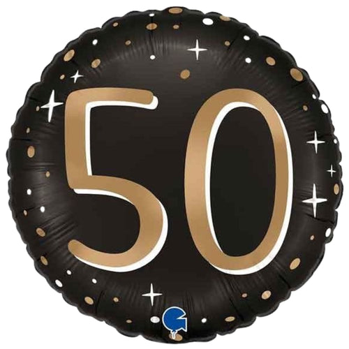 18"/ 46cm BLACK SPARKLING 50 ROUND FOIL BALLOON