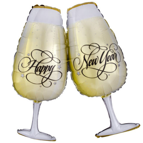 30"/ 76cm NEW YEAR TOASTING GLASSES SUPERSHAPE FOIL BALLOON