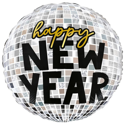 24"/ 61cm HAPPY NEW YEAR DISCO BALL GIANT ROUND FOIL BALLOON