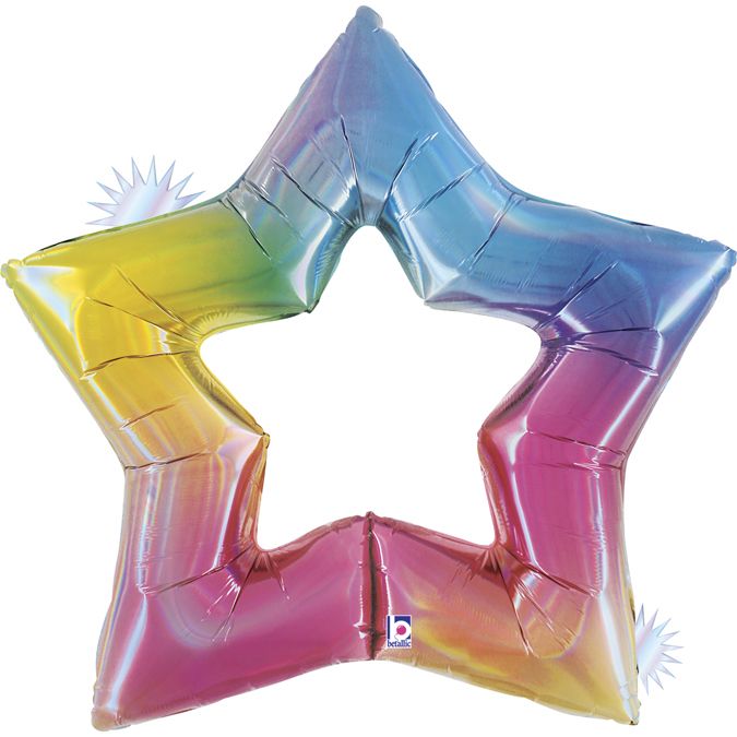 48"/ 122cm OPAL RAINBOW LINKING STAR SHAPE FOIL BALLOON