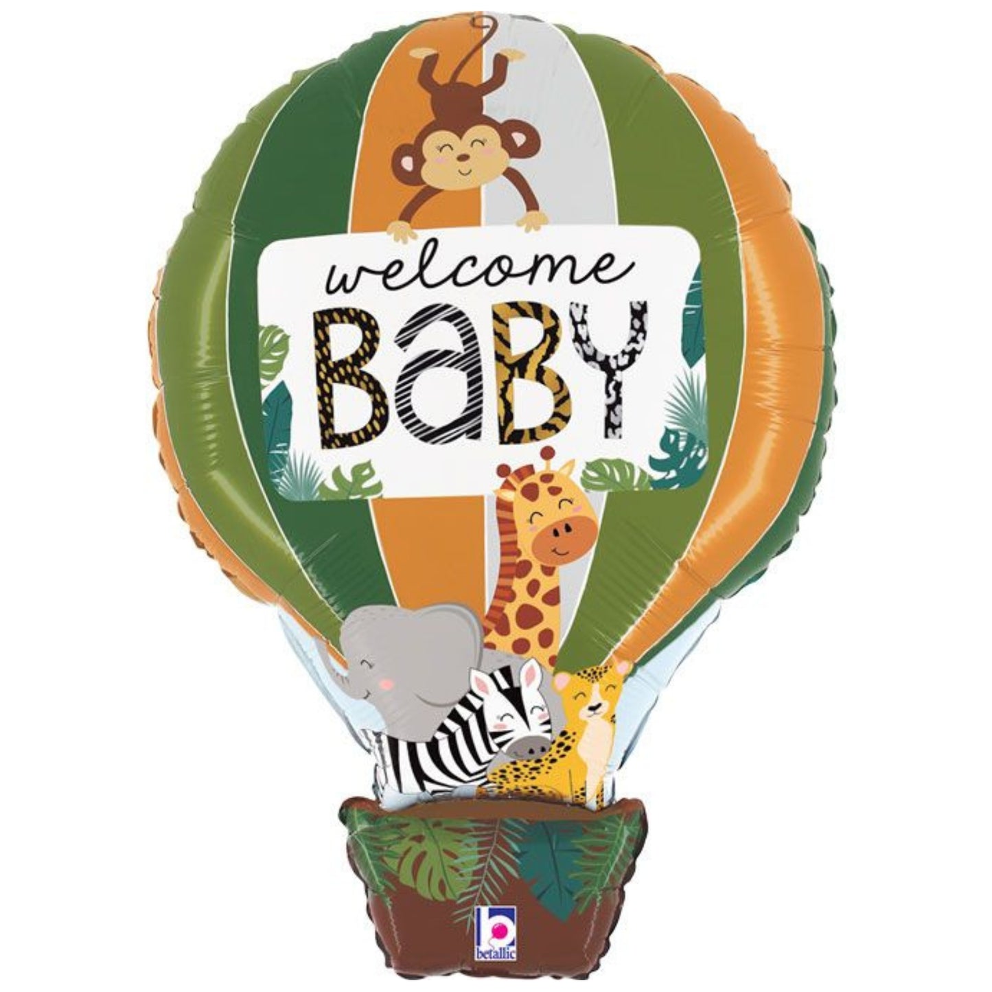 30"/ 76cm JUNGLE ANIMALS WELCOME BABY SUPERSHAPE FOIL BALLOON