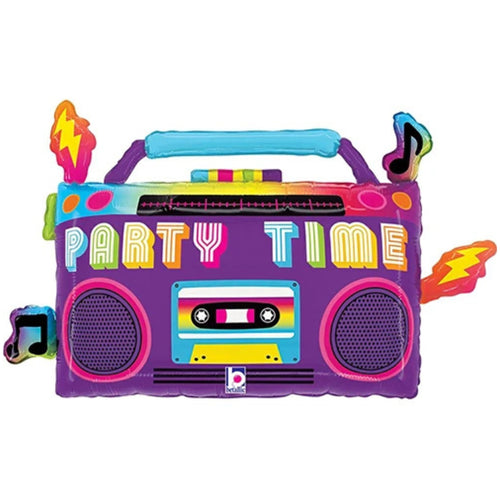 29"/ 74cm PURPLE PARTY TIME BOOM BOX SUPERSHAPE FOIL BALLOON