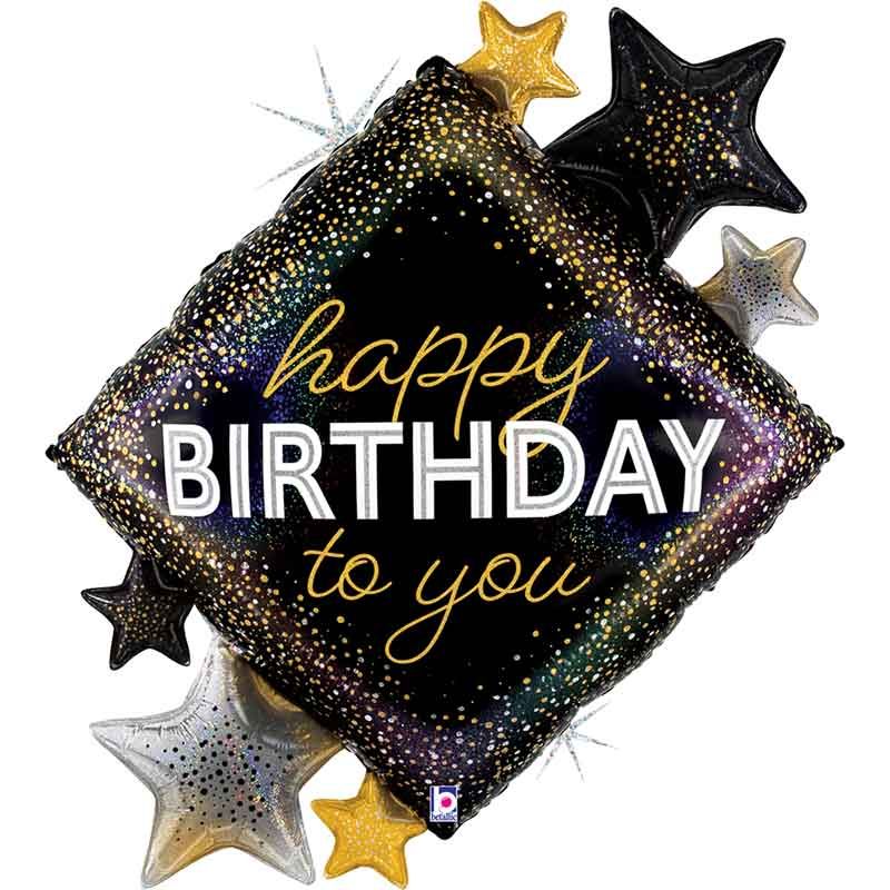 47"/ 119cm METALLIC BIRTHDAY DIAMOND STARS SUPERSHAPE FOIL BALLOON