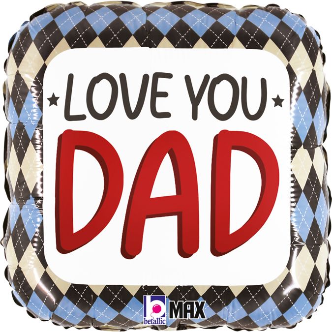 18"/ 46cm LOVE YOU DAD ARGYLE SQUARE FOIL BALLOON