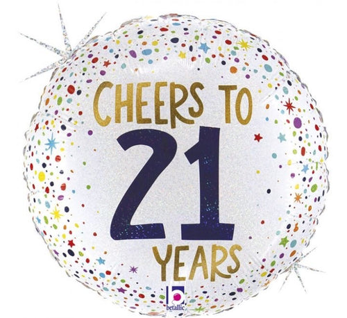 18"/ 46cm CONFETTI CHEERS TO 21 YEARS ROUND FOIL BALLOON